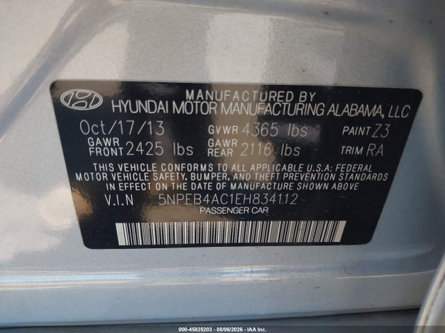 45825203 :رقم المزاد ، 5NPEB4AC1EH834112 vin ، 2014 Hyundai Sonata Gls مزاد بيع