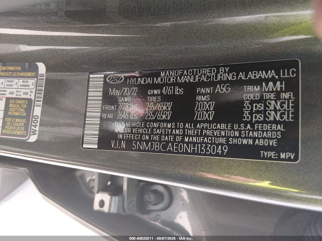 Продажа на аукционе авто 2022 Hyundai Tucson Sel, vin: 5NMJBCAE0NH133049, номер лота: 45825211