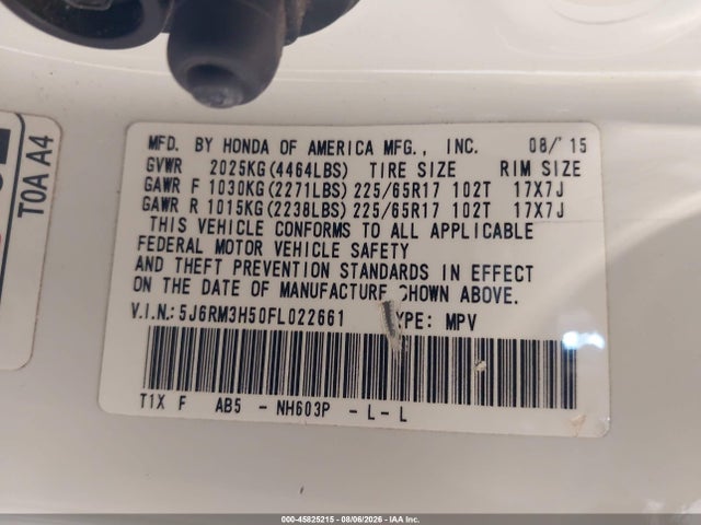 Honda CR-V EX 2015 5J6RM3H50FL022661 Image 9