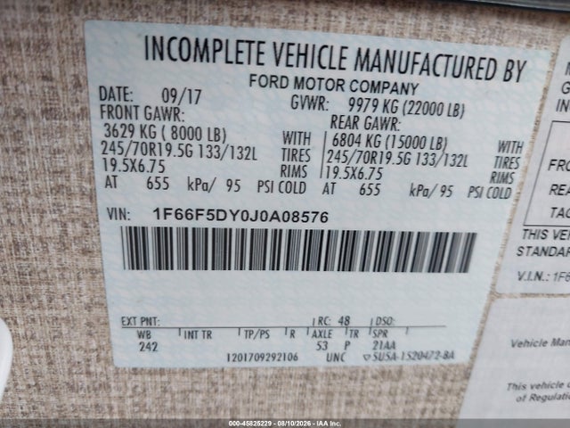 Продажа на аукционе авто 2018 Ford F53, vin: 1F66F5DY0J0A08576, номер лота: 45825229
