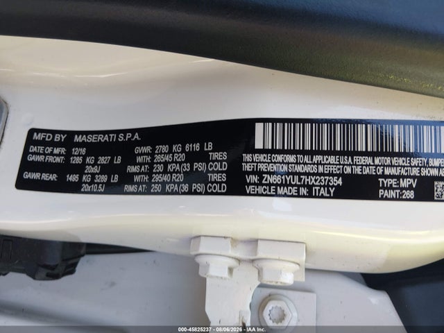 Aukcja sprzedaży 2017 Maserati Levante S, vin: ZN661YUL7HX237354, numer aukcji: 45825237