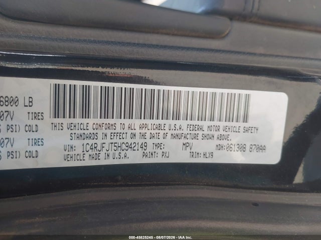2017 Jeep Grand Cherokee Summit მანქანა იყიდება აუქციონზე, vin: 1C4RJFJT5HC942149, აუქციონის ნომერი: 45825245