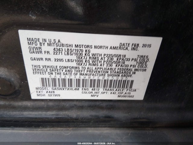 Aukcja sprzedaży 2015 Mitsubishi Outlander Sport Gt, vin: 4A4AP4AW0FE025995, numer aukcji: 45825264