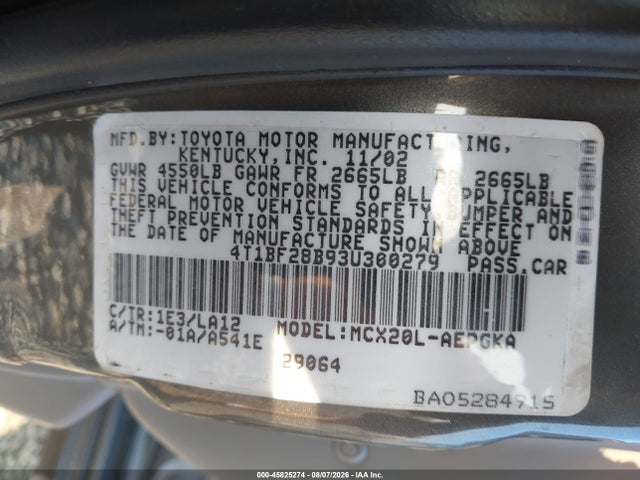 45825274 :رقم المزاد ، 4T1BF28B93U300279 vin ، 2003 Toyota Avalon Xls مزاد بيع