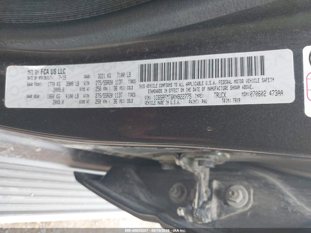 Aukcja sprzedaży 2019 Ram 1500 Big Horn/lone Star  4x4 6'4 Box, vin: 1C6SRFMT6KN922775, numer aukcji: 45825287