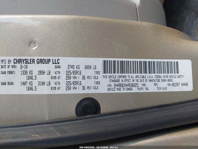 Aukcja sprzedaży 2010 Chrysler Town & Country Touring Plus, vin: 2A4RR8DX4AR368251, numer aukcji: 45825289