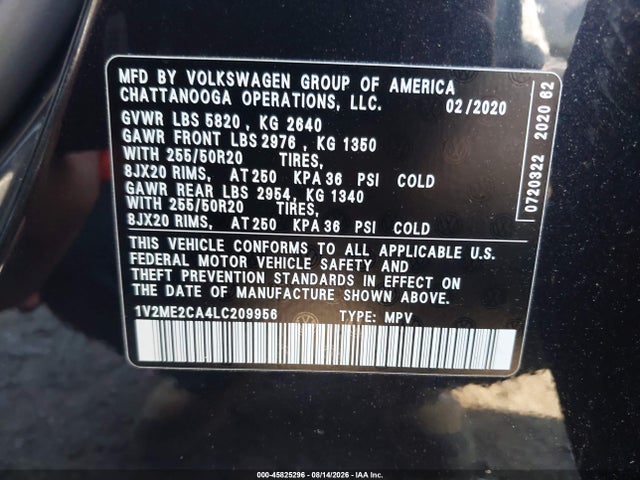 1V2ME2CA4LC209956 Volkswagen Atlas Cross Sport 3.6l V6 Sel