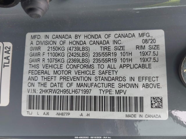 2HKRW2H95LH671997 Honda Cr-v Awd Touring