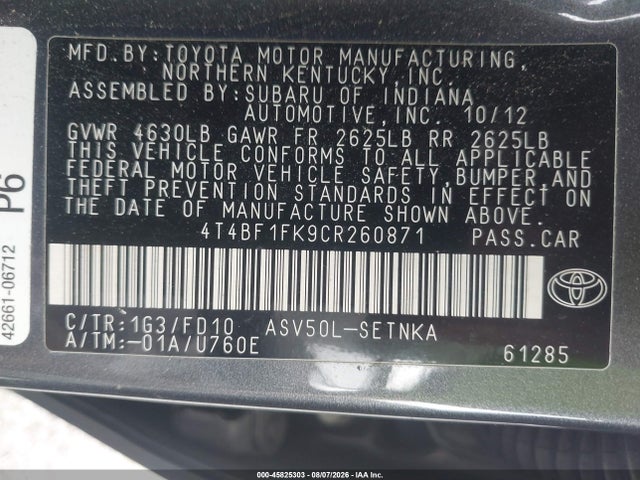 Продаж на аукціоні авто 2012 Toyota Camry Le, vin: 4T4BF1FK9CR260871, номер лоту: 45825303