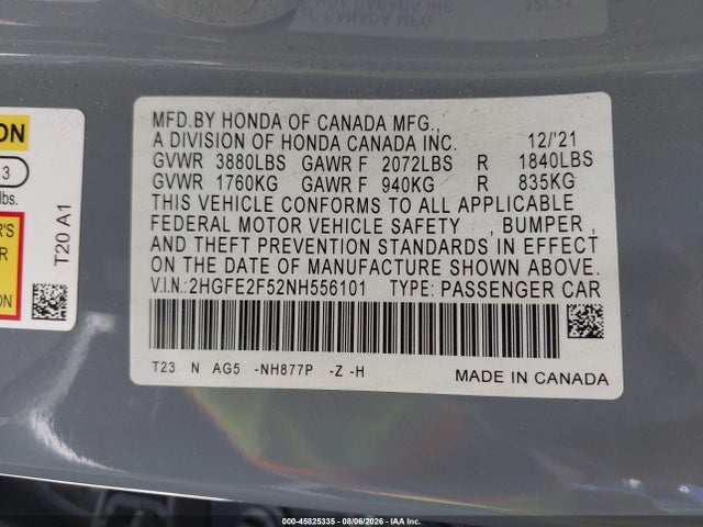 Honda Civic Sport 2022 2HGFE2F52NH556101 Image 9