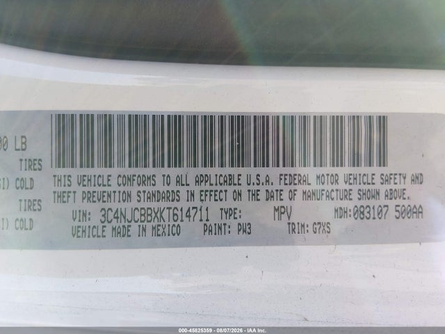 3C4NJCBBXKT614711 Jeep Compass Sun And Wheel Fwd