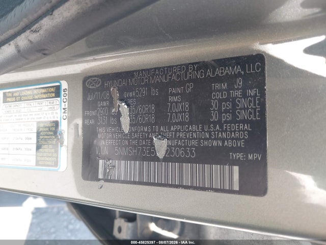 Продажа на аукционе авто 2009 Hyundai Santa Fe Se, vin: 5NMSH73E59H230633, номер лота: 45825397