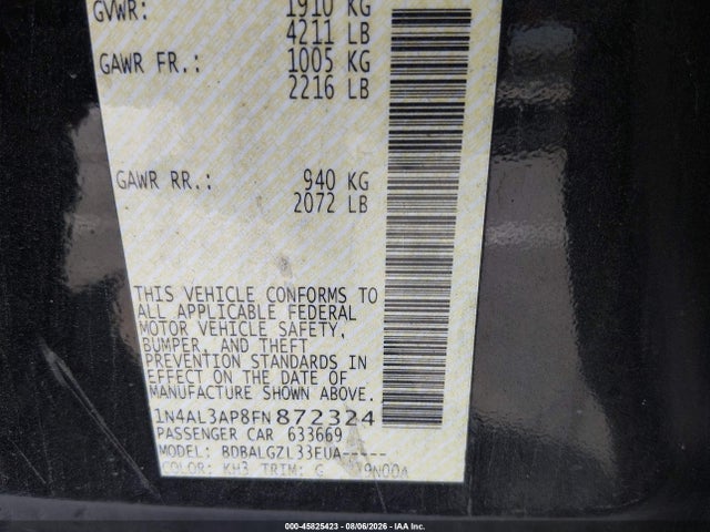 Nissan Altima 2015 1N4AL3AP8FN872324 Image 9