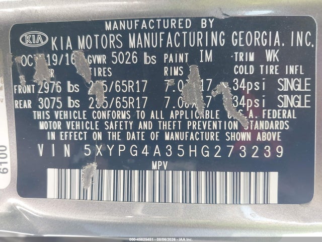 KIA Sorento 2.4l Lx 2017 5XYPG4A35HG273239 Image 9