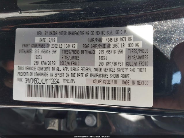 45825455 :رقم المزاد ، 3MVDMBCLXLM113834 vin ، 2020 Mazda Cx-30 Select Package مزاد بيع