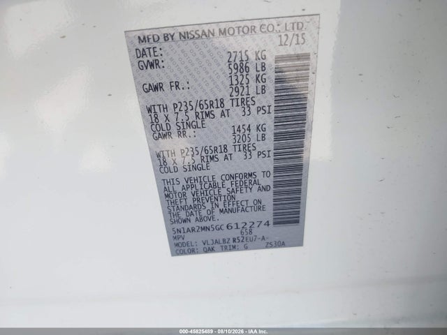 Продаж на аукціоні авто 2016 Nissan Pathfinder S, vin: 5N1AR2MN5GC612274, номер лоту: 45825489