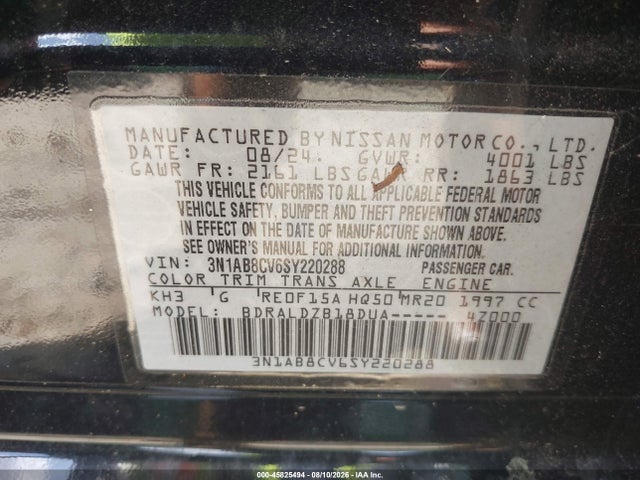 Продажа на аукционе авто 2025 Nissan Sentra Sv, vin: 3N1AB8CV6SY220288, номер лота: 45825494