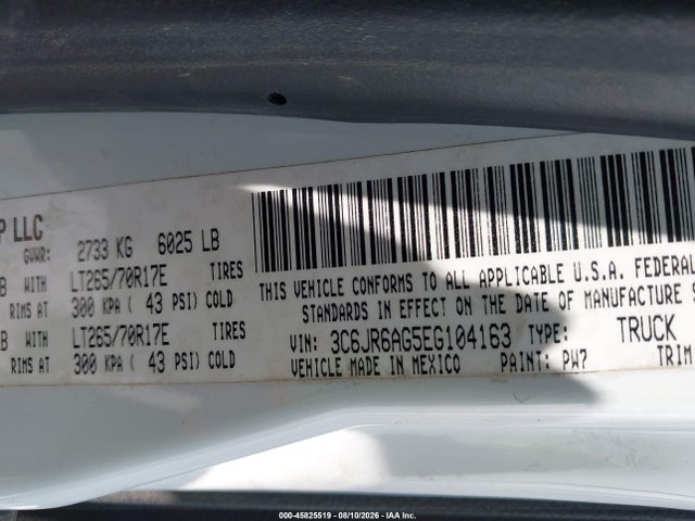 45825519 :رقم المزاد ، 3C6JR6AG5EG104163 vin ، 2014 Ram 1500 Tradesman مزاد بيع