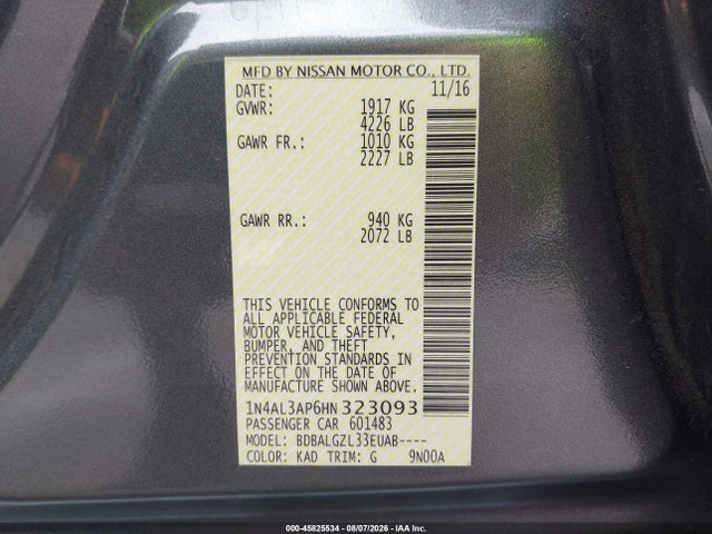 1N4AL3AP6HN323093 Nissan Altima 2.5 S