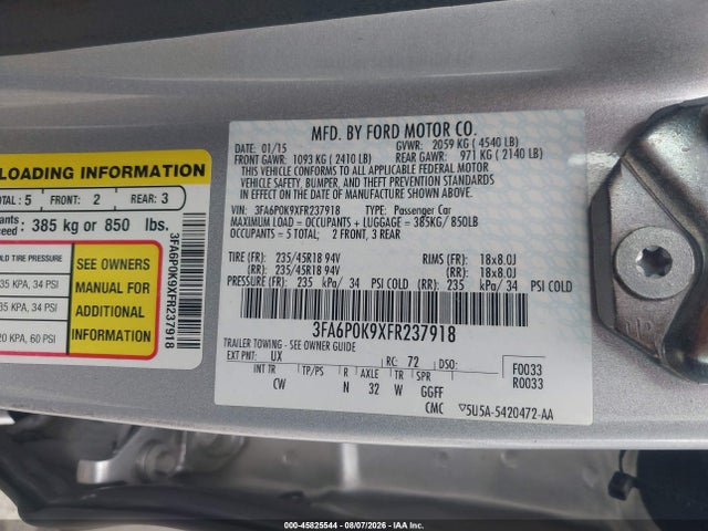 Ford Fusion Titanium 2015 3FA6P0K9XFR237918 Image 9
