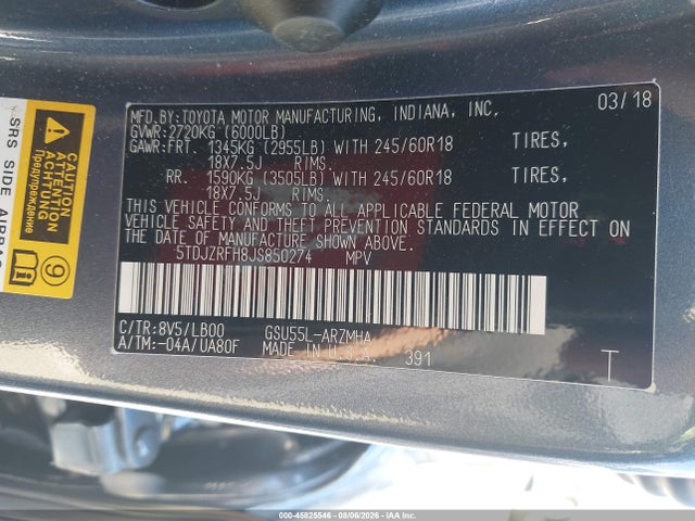 Toyota Highlander Xle 2018 5TDJZRFH8JS850274 Image 9