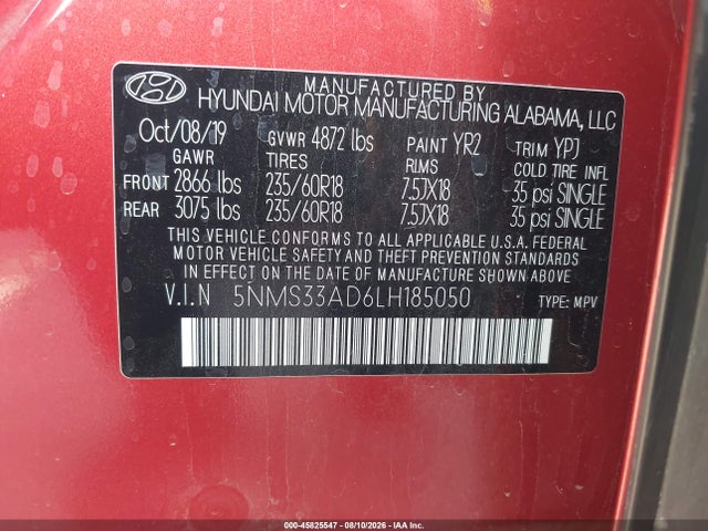 Hyundai Santa Fe Sel 2020 5NMS33AD6LH185050 Image 9