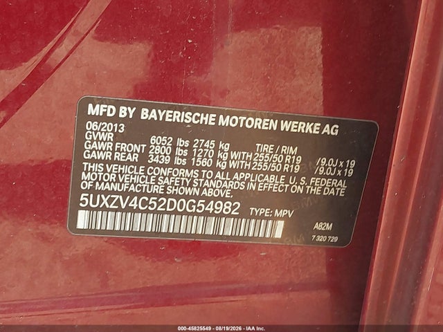 45825549 :رقم المزاد ، 5UXZV4C52D0G54982 vin ، 2013 Bmw X5 Xdrive35i/xdrive35i Premium/xdrive35i Sport Activity مزاد بيع