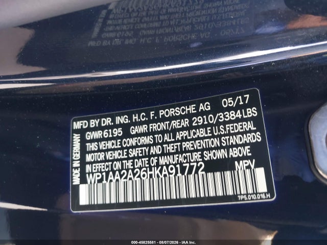 Продаж на аукціоні авто 2017 Porsche Cayenne Platinum Edition, vin: WP1AA2A26HKA91772, номер лоту: 45825581