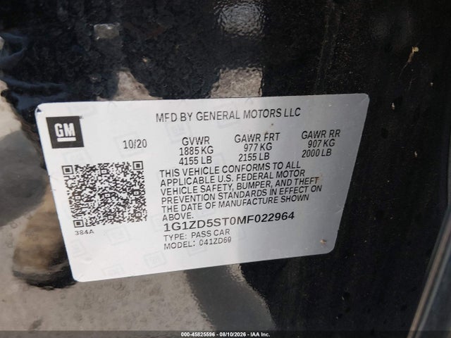 Продажа на аукционе авто 2021 Chevrolet Malibu Fwd Lt, vin: 1G1ZD5ST0MF022964, номер лота: 45825596