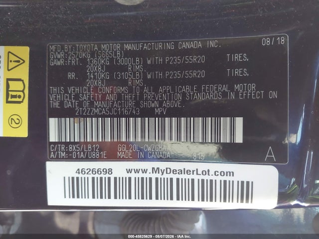45825629 :رقم المزاد ، 2T2ZZMCA5JC116743 vin ، 2018 Lexus Rx 350 مزاد بيع
