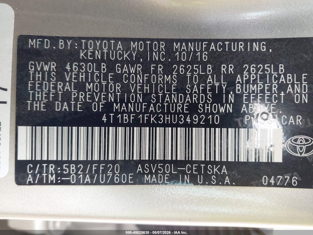 4T1BF1FK3HU349210 Toyota CAMRY SE