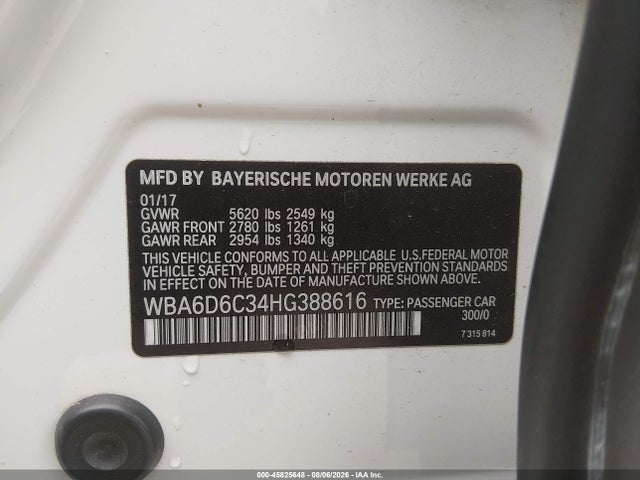 Продаж на аукціоні авто 2017 Bmw 650i Gran Coupe Xdrive, vin: WBA6D6C34HG388616, номер лоту: 45825648