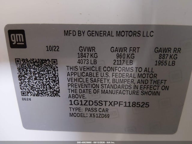 2023 Chevrolet Malibu Fwd 1lt მანქანა იყიდება აუქციონზე, vin: 1G1ZD5STXPF118525, აუქციონის ნომერი: 45825660