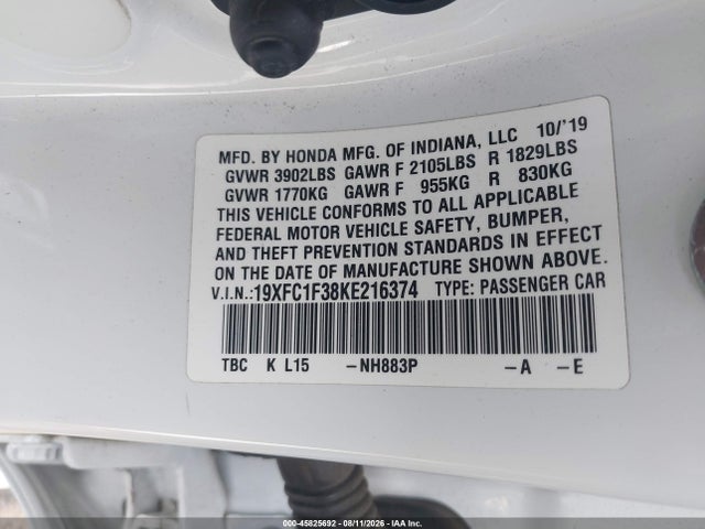 Honda CIVIC EX 2019 19XFC1F38KE216374 Image 9