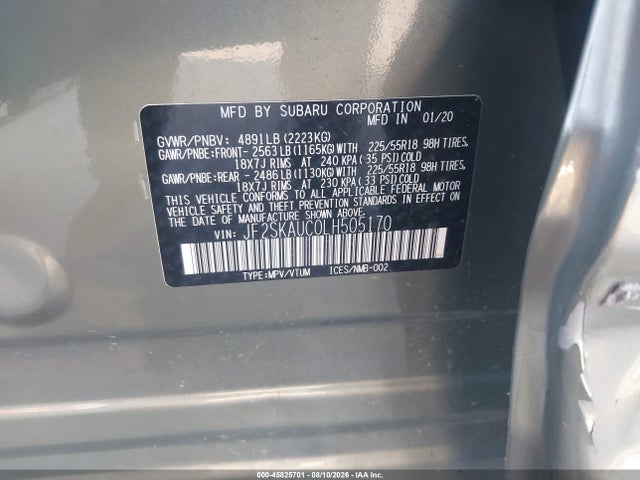Subaru Forester Limited 2020 JF2SKAUC0LH505170 Image 9