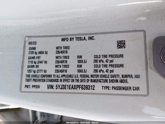 Tesla Model 3 Rear-wheel Drive 2023 5YJ3E1EAXPF639312 Image 9