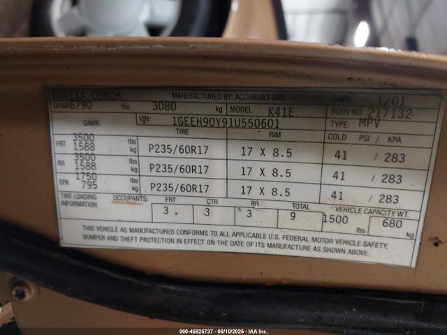 Продажа на аукционе авто 2001 Cadillac Deville Standard, vin: 1GEEH90Y91U550601, номер лота: 45825737
