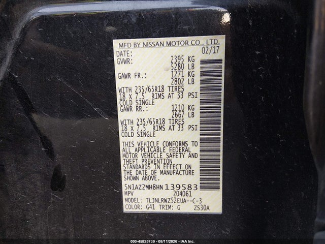 5N1AZ2MH8HN139583 Nissan MURANO SL