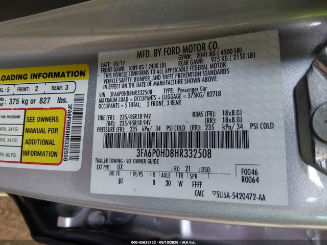 3FA6P0HD8HR332508 Ford FUSION SE