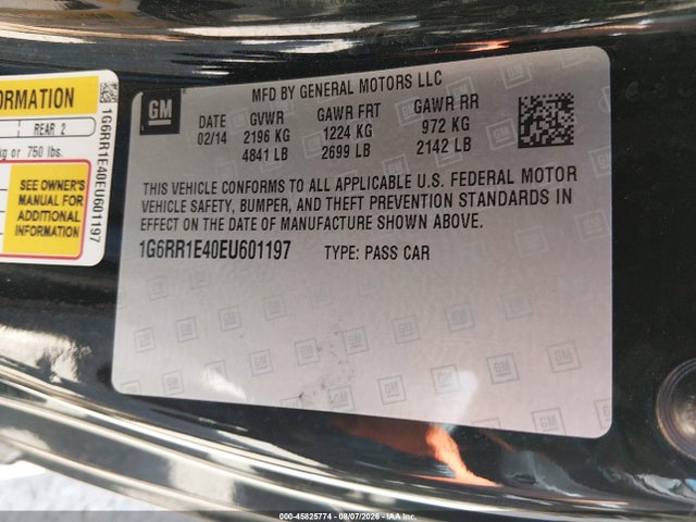 Продаж на аукціоні авто 2014 Cadillac Elr Standard, vin: 1G6RR1E40EU601197, номер лоту: 45825774