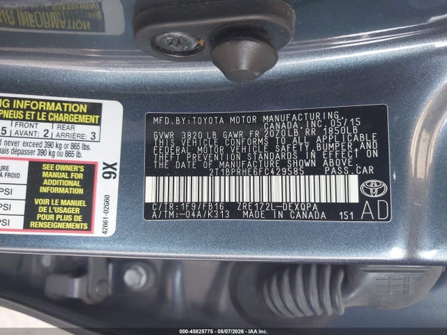 Aukcja sprzedaży 2015 Toyota Corolla Le Eco, vin: 2T1BPRHE6FC429585, numer aukcji: 45825775