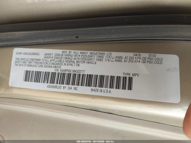 Продажа на аукционе авто 2008 Subaru Outback 2.5xt Limited, vin: 4S4BP63C384323777, номер лота: 45825780