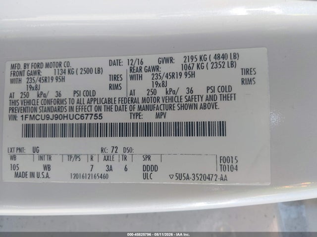 Ford Escape Titanium 2017 1FMCU9J90HUC67755 Image 9