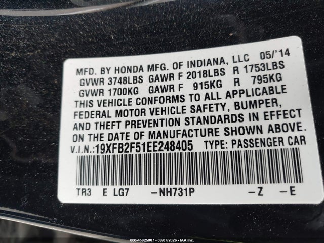 Honda Civic Lx 2014 19XFB2F51EE248405 Image 9