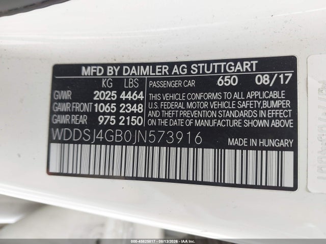 WDDSJ4GB0JN573916 Mercedes-Benz CLA 250 4MATIC