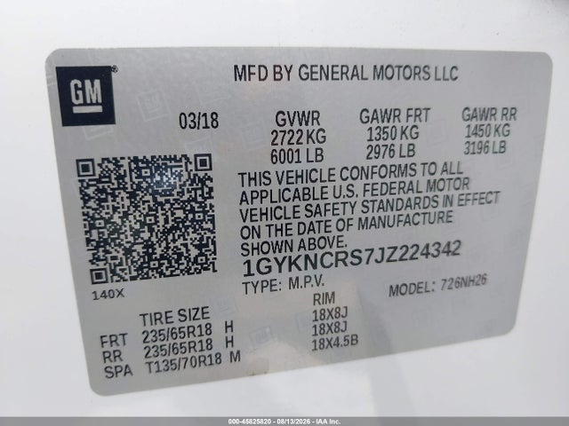 Продаж на аукціоні авто 2018 Cadillac Xt5 Luxury, vin: 1GYKNCRS7JZ224342, номер лоту: 45825820