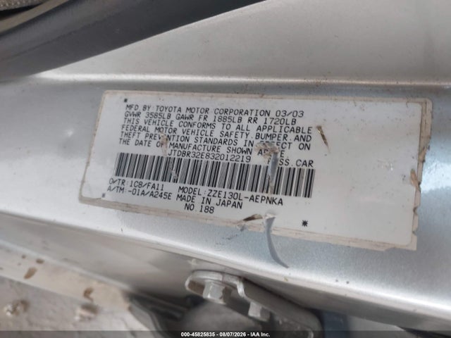 45825835 :رقم المزاد ، JTDBR32E832012219 vin ، 2003 Toyota Corolla Le مزاد بيع