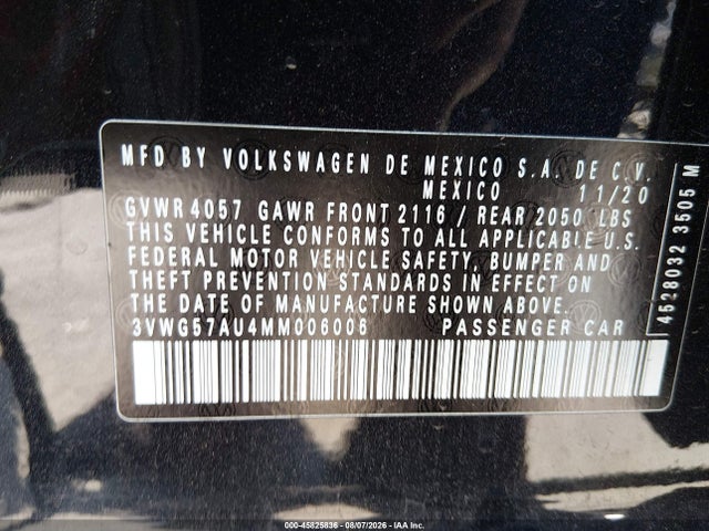 2021 Volkswagen Golf 1.4t Tsi მანქანა იყიდება აუქციონზე, vin: 3VWG57AU4MM006006, აუქციონის ნომერი: 45825836