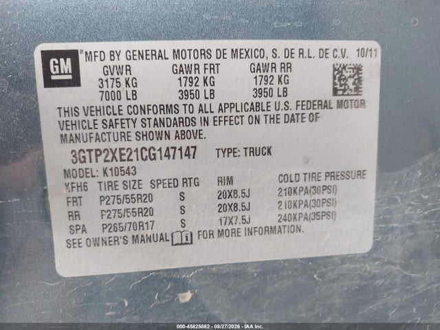 Aukcja sprzedaży 2012 Gmc Sierra 1500 Denali, vin: 3GTP2XE21CG147147, numer aukcji: 45825862