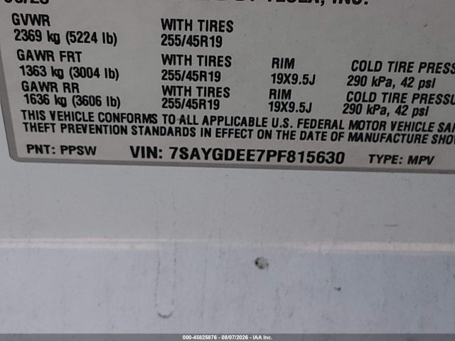 7SAYGDEE7PF815630 Tesla Model Y Awd/long Range Dual Motor All-wheel Drive